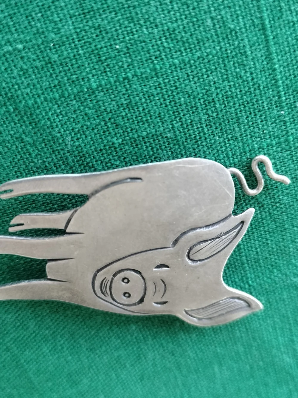 Whimsical Sterling Pig Brooch Pin - Oinker- Pigtail -Farm Pet-Curly Tail- Snout-